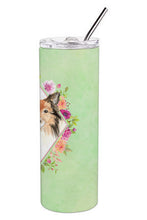 Load image into Gallery viewer, Sheltie Green Flowers Double Walled Stainless Steel 20 oz Skinny Tumbler CK4373TBL20