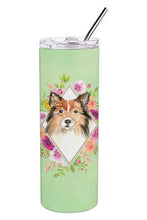 Load image into Gallery viewer, Sheltie Green Flowers Double Walled Stainless Steel 20 oz Skinny Tumbler CK4373TBL20