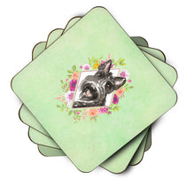 Load image into Gallery viewer, Scottish Terrier Green Flowers Coasters - Set of 4 Lightweight Foam, Absorbent Drink Coasters  CK4374FC
