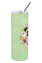 Load image into Gallery viewer, Fawn Pug Green Flowers Double Walled Stainless Steel 20 oz Skinny Tumbler CK4378TBL20