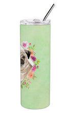 Load image into Gallery viewer, Fawn Pug Green Flowers Double Walled Stainless Steel 20 oz Skinny Tumbler CK4378TBL20