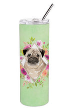Load image into Gallery viewer, Fawn Pug Green Flowers Double Walled Stainless Steel 20 oz Skinny Tumbler CK4378TBL20