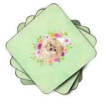 Load image into Gallery viewer, Pomeranian Green Flowers Coasters - Set of 4 Lightweight Foam, Absorbent Drink Coasters  CK4379FC