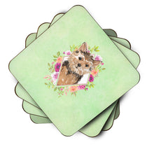 Load image into Gallery viewer, Norwich Terrier Green Flowers Coasters - Set of 4 Lightweight Foam, Absorbent Drink Coasters  CK4380FC