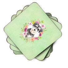 Load image into Gallery viewer, Schnauzer #2 Green Flowers Coasters - Set of 4 Lightweight Foam, Absorbent Drink Coasters  CK4382FC