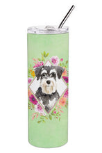 Load image into Gallery viewer, Schnauzer #2 Green Flowers Double Walled Stainless Steel 20 oz Skinny Tumbler CK4382TBL20