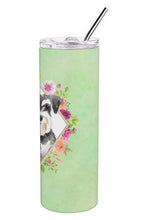 Load image into Gallery viewer, Schnauzer #2 Green Flowers Double Walled Stainless Steel 20 oz Skinny Tumbler CK4382TBL20
