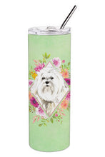 Load image into Gallery viewer, Maltese Green Flowers Double Walled Stainless Steel 20 oz Skinny Tumbler CK4383TBL20