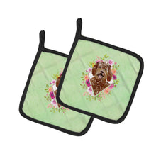 Load image into Gallery viewer, Labradoodle Green Flowers Pot Holders - Set of 2 - Heat-Resistant Kitchen Essentials CK4388PTHD