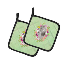 Load image into Gallery viewer, Grey Standard Poodle Green Flowers Pot Holders - Set of 2 - Heat-Resistant Kitchen Essentials CK4393PTHD
