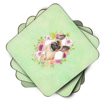 Load image into Gallery viewer, Fawn French Bulldog Green Flowers Coasters - Set of 4 Lightweight Foam, Absorbent Drink Coasters  CK4398FC