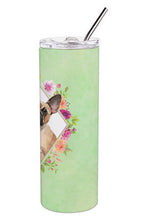 Load image into Gallery viewer, Fawn French Bulldog Green Flowers Double Walled Stainless Steel 20 oz Skinny Tumbler CK4398TBL20