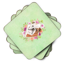 Load image into Gallery viewer, English Bulldog Green Flowers Coasters - Set of 4 Lightweight Foam, Absorbent Drink Coasters  CK4400FC