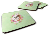 Load image into Gallery viewer, English Bulldog Green Flowers Coasters - Set of 4 Lightweight Foam, Absorbent Drink Coasters  CK4400FC