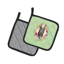 Load image into Gallery viewer, Doberman Pinsher Green Flowers Pot Holders - Set of 2 - Heat-Resistant Kitchen Essentials CK4401PTHD