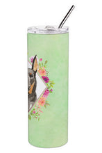 Load image into Gallery viewer, Doberman Pinsher Green Flowers Double Walled Stainless Steel 20 oz Skinny Tumbler CK4401TBL20
