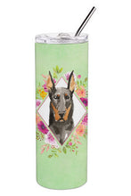 Load image into Gallery viewer, Doberman Pinsher Green Flowers Double Walled Stainless Steel 20 oz Skinny Tumbler CK4401TBL20