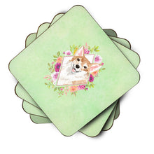 Load image into Gallery viewer, Corgi Green Flowers Coasters - Set of 4 Lightweight Foam, Absorbent Drink Coasters  CK4403FC
