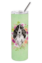 Load image into Gallery viewer, Black Parti Cocker Spaniel Green Flowers Double Walled Stainless Steel 20 oz Skinny Tumbler CK4404TBL20