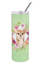 Load image into Gallery viewer, Chihuahua Green Flowers Double Walled Stainless Steel 20 oz Skinny Tumbler CK4405TBL20