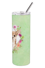 Load image into Gallery viewer, Chihuahua Green Flowers Double Walled Stainless Steel 20 oz Skinny Tumbler CK4405TBL20