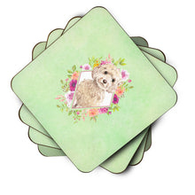 Load image into Gallery viewer, Champagne Cockapoo Green Flowers Coasters - Set of 4 Lightweight Foam, Absorbent Drink Coasters  CK4406FC