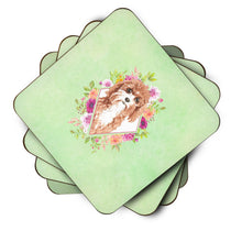 Load image into Gallery viewer, Cavapoo Green Flowers Coasters - Set of 4 Lightweight Foam, Absorbent Drink Coasters  CK4407FC