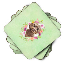 Load image into Gallery viewer, Chocolate Cockapoo Green Flowers Coasters - Set of 4 Lightweight Foam, Absorbent Drink Coasters  CK4413FC