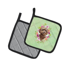 Load image into Gallery viewer, Chocolate Cockapoo Green Flowers Pot Holders - Set of 2 - Heat-Resistant Kitchen Essentials CK4413PTHD