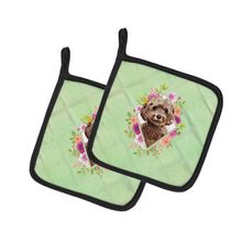 Load image into Gallery viewer, Chocolate Cockapoo Green Flowers Pot Holders - Set of 2 - Heat-Resistant Kitchen Essentials CK4413PTHD