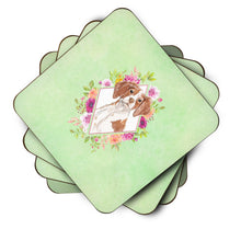 Load image into Gallery viewer, Brittany Spaniel Green Flowers Coasters - Set of 4 Lightweight Foam, Absorbent Drink Coasters  CK4414FC