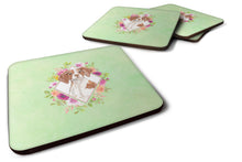 Load image into Gallery viewer, Brittany Spaniel Green Flowers Coasters - Set of 4 Lightweight Foam, Absorbent Drink Coasters  CK4414FC
