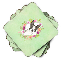 Load image into Gallery viewer, Boston Terrier Green Flowers Coasters - Set of 4 Lightweight Foam, Absorbent Drink Coasters  CK4417FC