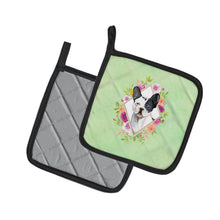 Load image into Gallery viewer, Black and White Frenchie Green Flowers Pot Holders - Set of 2 - Heat-Resistant Kitchen Essentials CK4420PTHD