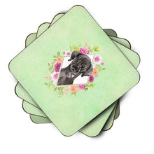 Load image into Gallery viewer, Black Labrador Green Flowers Coasters - Set of 4 Lightweight Foam, Absorbent Drink Coasters  CK4421FC