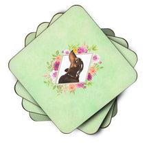 Load image into Gallery viewer, Black and Tan Dachshund Green Flowers Coasters - Set of 4 Lightweight Foam, Absorbent Drink Coasters  CK4422FC