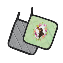 Load image into Gallery viewer, Black and Tan Dachshund Green Flowers Pot Holders - Set of 2 - Heat-Resistant Kitchen Essentials CK4422PTHD