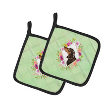Load image into Gallery viewer, Black and Tan Dachshund Green Flowers Pot Holders - Set of 2 - Heat-Resistant Kitchen Essentials CK4422PTHD