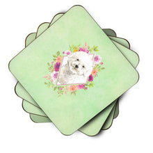 Load image into Gallery viewer, Bichon Frise Green Flowers Coasters - Set of 4 Lightweight Foam, Absorbent Drink Coasters  CK4423FC