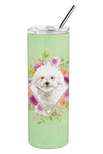 Load image into Gallery viewer, Bichon Frise Green Flowers Double Walled Stainless Steel 20 oz Skinny Tumbler CK4423TBL20