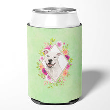 Load image into Gallery viewer, White Pit Bull Terrier Green Flowers Can or Bottle Hugger CK4428CC