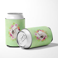 Load image into Gallery viewer, White Pit Bull Terrier Green Flowers Can or Bottle Hugger CK4428CC