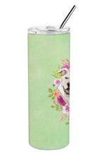 Load image into Gallery viewer, White Pit Bull Terrier Green Flowers Double Walled Stainless Steel 20 oz Skinny Tumbler CK4428TBL20