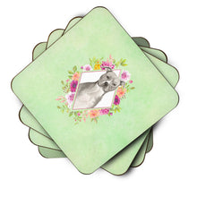 Load image into Gallery viewer, Blue Pit Bull Terrier Green Flowers Coasters - Set of 4 Lightweight Foam, Absorbent Drink Coasters  CK4429FC