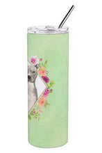 Load image into Gallery viewer, Blue Pit Bull Terrier Green Flowers Double Walled Stainless Steel 20 oz Skinny Tumbler CK4429TBL20