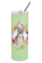 Load image into Gallery viewer, Blue Pit Bull Terrier Green Flowers Double Walled Stainless Steel 20 oz Skinny Tumbler CK4429TBL20