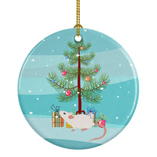 Load image into Gallery viewer, White Domestic Mouse Merry Christmas Ornament - Round Ceramic Ornament – Artist-Designed Keepsake Decoration
