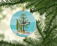 Load image into Gallery viewer, Iridescent Shark Merry Christmas Ornament - Round Ceramic Ornament – Artist-Designed Keepsake Decoration