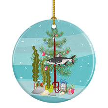 Load image into Gallery viewer, Iridescent Shark Merry Christmas Ornament - Round Ceramic Ornament – Artist-Designed Keepsake Decoration