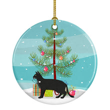 Load image into Gallery viewer, Chausie Black Cat Merry Christmas Ornament - Round Ceramic Ornament – Artist-Designed Keepsake Decoration